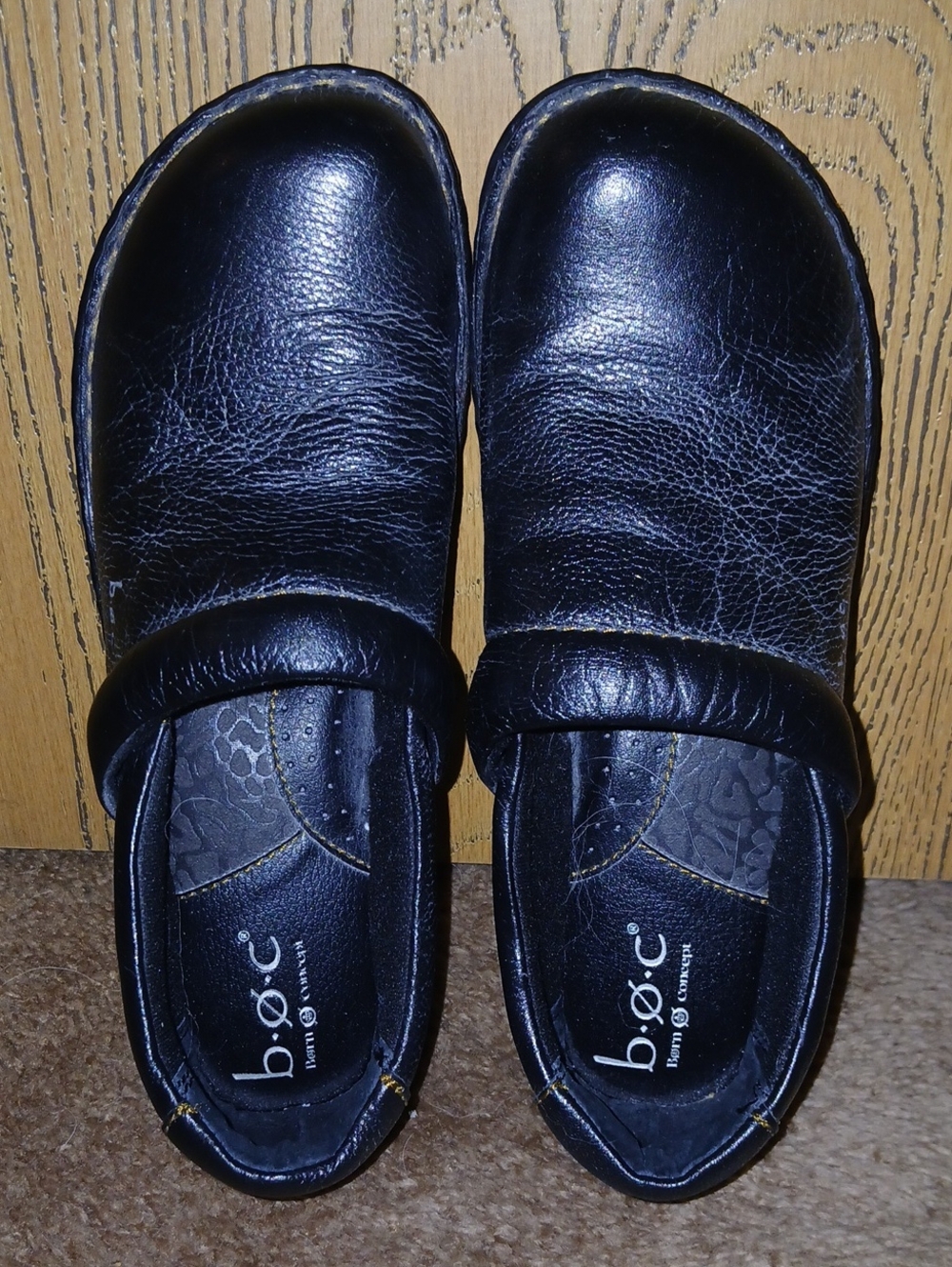 b.o.c. Black Slip-On Leather Clogs with Padded Collar